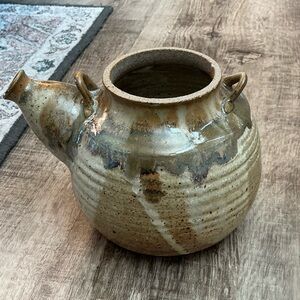 Vintage Drip Glaze Pottery Teapot Jug with Handle Spout Signed 6x6